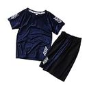 Kids Boys Clothes Set Toddlers Short Sleeve T-Shirt and Mesh Shorts Set Summer Camo Sports Top + Shorts,Navy-mesh 9-10Y