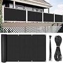 AOMGD 3'x16' Balcony Privacy Screen, Privacy Fence Covering Panels for Outside 90% Visibility Blockage,3 FT Height for Deck,Patio,Backyard,Outdoor Pool,Porch,Railing (Black)