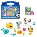 BANDAI Littlest Pet Shop Collectors 5 Pack Beach Besties, The Pack Contains 5 LPS Mini Pet Toys 7 Accessories 1 Collector Card And 1 Virtual Code, Collectable Toys For Girls And Boys