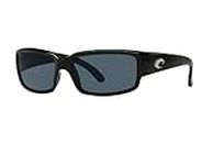 Costa Del Mar Caballito 6S9025 Rectangle Sunglasses for Men + BUNDLE with Designer iWear Eyewear Kit, 11 Shiny Black / Grey 580p Polarized, 59