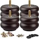 3 inch / 7cm Wooden Furniture Legs, La Vane 4PCS Dark Walnut Round M8 Soild Wood Replacement Bun Feet with Pre-Drilled 5/16 Inch Bolt & Mounting Plate & Screws for Sofa Ottoman Cabinet Table
