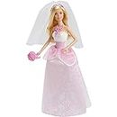 Barbie Poupée Mariée en Robe De Mariage Blanche Et Rose avec Son Voile Et Un Bouquet, Jouet pour Enfant, CFF37