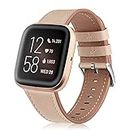 Fintie Bands Compatible with Fitbit Versa 2 / Versa/Versa Lite, Genuine Leather Band Replacement Accessories Strap Wristband, Khaki