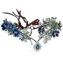 MOSTORY Woodland Fairy Flower Crown - Elf Floral Headpiece Blue Daphne with Crystal Elven Tiara Handmade Cosplay Halloween