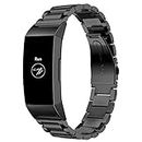 Maxjoy Compatible with Fitbit Charge 3 / Charge 4 Bands, Charge 3 SE Metal Band Small Large Stainless Steel Bracelet Strap Replacement for Fitbit Charge 3/ Charge 4/ Charge 3 SE Wristbands, Black