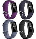 Dirrelo Compatible avec Fitbit Charge 3/Fitbit Charge 4 Bracelet pour Femmes Hommes, 4 Pack Étanche Remplacement de Silicone Réglable Sport Bracelets pour Charge 3/4/SE, Noir+Prune+Bleu Ardoise+Bleu L