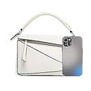 Womens Geometric Design Handbags, 9.6x4.1x6.7in Lychee Grain Crossbody Bag Mini Top Handle Bag for Mother's Day Gift (White)