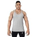 DECISIVE Fitness 100% Cotton Gym Vest, Gym Stringer Bodybuilding Vest for Men, Straight Bottom Grey XX-Large 44" to 46" Chest