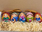 Adornos de árbol de Navidad ""Niños y Niñas"" Hechos a Mano Ucrania Huevos de Madera 5 piezas