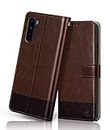 FLIPPED Vegan Leather Flip Case Back Cover for 1+ OnePlus Nord (Flexible, Shock Proof | Hand Stitched Leather Finish | Card Pockets Wallet & Stand | Brown with Coffee)