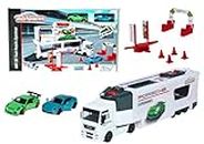 Majorette Man Tgx Truck Porsche Experience Fold-Out Racing Transporter, 27 Cm Long, Includes Porsche Taycan Turbo S And Porsche 911 Gt3 Rs For Children Aged 3 And Above Girls, Boys, Kids, Multi color