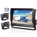 ZEROXCLUB HD Backup Camera System Kit, Loop Recording 10" Large Monitor with Wired Rear View Camera, IR Night Vision Waterproof Camera with Safe Parking Lines for Bus, Semi-Truck, Trailer, RV, BY102A