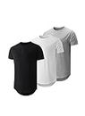 Dokotoo Men Mens 3 Pack T Shirts Casual Longline Cotton Crewneck Hipster Basic Shirt Black/White/Light Gray X-Large