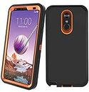 Annymall Rugged Cellular Phone Case for LG Stylo 4 Plus, Hybrid High Impact Resistant, Shockproof, Tri-Layer Heavy Duty with Built-in Screen Protector (Black/Orange)