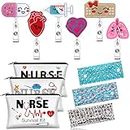 18 Pieces Nurse Week Gifts 2022 Nurse Accessories Set, Include 6 Nurse Badge Reel Retractable 6 Nurse Makeup Bags Cosmetic Bag 6 Nursing Headbands with Buttons for Mask for Nurses, as the pictures