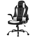 Dopinmin Gaming Chair Computer Chair Ergonomic Office Chair with Lumbar Support Flip Up Arms Headrest PU Leather Executive High Back Home Office Desk Chair for Adults Officials Teens,White