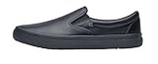 Shoes for Crews Merlin, Slip-On, Men's, Women's, Unisex, Slip Resistant Work Shoes, Black Leather, Men's Size 5.5, Women's Size 7