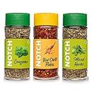 NOTCH® Seasoning for Pizza Pasta | Italian Herbs Seasonings & Spices | Oregano 20gm, Red Chilli Flakes 8gm, Mixed Herbs 20gm | Glass Bottle