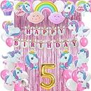 FI - FLICK IN 50 pcs 5th Birthday Decoration for Girls Kit Unicorn Theme Bday Decorations Items Pink Curtain Unicorn Cutouts 5th Birthday Decoration for Baby Girl (Pack of 50,Pink & White)
