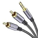 MOSWAG RCA Cable 3.3ft/1M,3.5mm Male to 2RCA Male Stereo Audio Adapter Dual Shielded Gold-Plated Coaxial Cable Nylon Braided AUX RCA Y Cord for Smartphones,MP3,Tablets,Speakers,HDTV