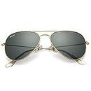 Pro Acme Classic Aviator Sunglasses for Men Women 100% Real Glass Lens, Gold/Grey, Medium