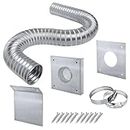 Pellet Stove Fresh Air Intake Kit, 2" x 60" Outside Cold Air Kit for Pellet Stove Pipe, Aluminum Flex Vent Pipe for Pellet Stove Corn with Wall Plate Screen & Screw Hose Clamps