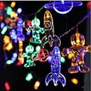 NIWWIN Astronave Fairy Lights String Kids Room Decor Lights Astronauta Rocket Pendenti Corda di luce per la festa in giardino Decorazione natalizia Regalo di compleanno Illuminazione (Multicolore)