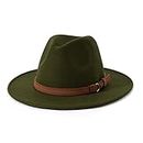 Lisianthus Men & Women Vintage Wide Brim Fedora Hat with Belt Buckle Olive 58-60cm