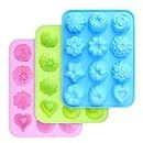 homEdge Food Grade Silicone Flowers Molds, Baking Pan with Flowers and Heart Shape Non-Stick FDA Approved 3-Pack Silicone Molds for Chocolate, Candy, Jelly, Ice Cube, Muffin (Pink, Blue and Green)