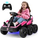 24V Big Kids 4WD/2WD Switchable Pink Ride On Truck UTV 6-Wheel,Music,LED,Remote 