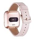 WFEAGL for Fitbit Versa 2 Bands Women Men, Top Grain Leather Band Replacement Strap for Fitbit Versa 2/Versa/Versa Lite/Versa SE Fitness Smart Watch(PinkSand Band+Gold Buckle)