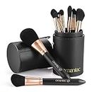 OMANIAC Professional Makeup Brushes Set (12Pcs), Pearl Flash Handles, Comfortable To Hold And Easy To Use. Eyeshadow, Blush, Blending, Full Face Cosmetic Kit With Brush Holder.