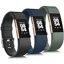 3 Pack Sport Bands Compatible with Fitbit Charge 2 Bands Women Men, Adjustable Replacement Straps Wristbands for Fitbit Charge 2 HR Small Large (Black/Abyss Blue/Avocado Green,Large)