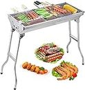 Uten Barbecue Grill, Stainless Steel BBQ, Large Folding Portable BBQ Grill, Charcoal Grill for Outdoor Cooking Camping Hiking Picnics