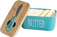 Hidak 650 ML Airtight Butter Holder Butter Box with Lid Ceramic Butter Keeper Container with Knife and Silicone Sealing Butter Dish with Cover Kitchen Home Gift (Green)