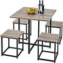 Yaheetech 5-Piece Dining Table Set - Industrial Kitchen Table & Chairs Sets for 4 - Compact Table with 4 Stools & Space-Saving Design for Apartment, Small Space, Breakfast Nook, Gray