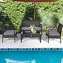 LOCCUS Outdoor Patio Furniture 4-Piece Waterproof Outdoor Sofa with Washable Cushion, Scratch-Proof Wicker for Outdoor Garden/Balcony/Backyard, Black & Grey