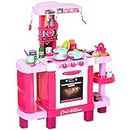 HOMCOM 38 Pcs Kids Children Kitchen Play Set w/Realistic Sounds Lights Food Utensils Pots Pans Appliances Toy Game Pink