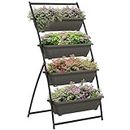 Outsunny 4-Tier Vertical Raised Garden Bed with 4 Planter Boxes, Outdoor Plant Stand Grow Container with Leaking Holes for Balcony Patio Outdoor, Brown