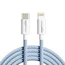 amazon basics Nylon Braided Usb-C To Lightning Cable Cord For Apple Iphone 14, 13, 12,11, X, 8, 7, 6, 5, Ipad Air, Pro, Mini, Ipad | Sierra Blue, 1 Meter, Blue