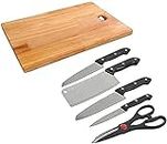VERADELL Wooden Chopping Board with Knife Set and Scissor, 6 Piece Stainless Steel Kitchen Knife Knives Set with Knife Scissor (Chopping Booard)