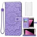 Asuwish Phone Case for Samsung Galaxy S7 Wallet with Tempered Glass Screen Protector Sunflower Leather Slim Flip Cover Card Holder Stand Accessories Glaxay S 7 7s GS7 SM-G930V G930A Women Purple