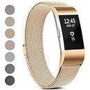 Meliya for Fitbit Charge 2 Bands Women Men, Stainless Steel Metal Mesh Loop Adjustable Magnetic Wristband Replacement Straps Compatible with Fitbit Charge 2 Fitness Tracker (Small, Rose Gold)