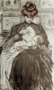 Paul-César HELLEU : Maternité, Mère allaitant son bébé, GRAVURE, 1913