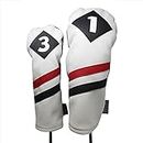 Majek Retro Golf Headcovers White Red and Black Vintage Leather Style 1 & 3 Driver and Fairway Head Cover Fits 460cc Drivers Classic Look