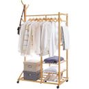 Rebrilliant Clothing Rack Bamboo Garment Rack Rolling Coat Rack Multifunctional Bedroom Hanging Rack Clothing Organizer Hat Tree 3 Layers Wardrobe Storage Shelves Metal | Wayfair