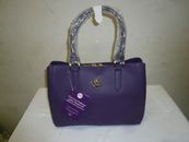 Joy Mangano E*Lite Leather Satchel Purple Handbag 