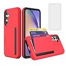 Asuwish Phone Case for Samsung Galaxy A54 5G with Tempered Glass Screen Protector Cover and Credit Card Holder Stand Slim Hybrid Mobile Slot Cell Accessories A 54 54A SM A546U 2023 Women Men Red
