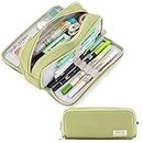 CICIMELON Large Capacity Pencil Case 3 Compartment Pouch Pen Bag for School Teen Girl Boy Men Women (Green)