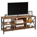 WEENFON Industrial TV Stand for 55 Inch TV, Retro Home Media Entertainment Center with 6 Storage Shelves, TV Console Cabinet for Living Room, Modern Farmhouse TV Stand Table, Rustic Brown CWFTS01F